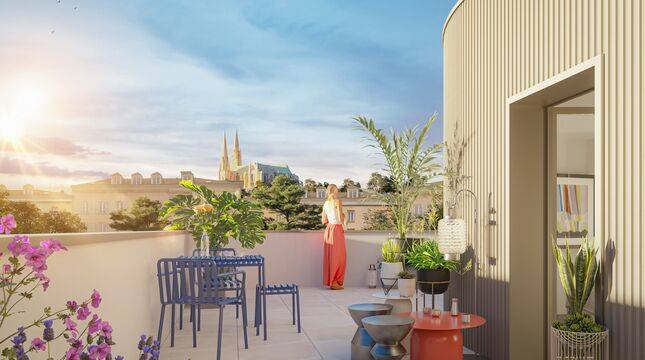 Les appartements en attique du Parvis des Lumières offrent une magnifique vue sur la cathédrale de Chartres.