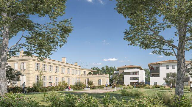 Le Domaine Lahouneau, un château du XVIIIe siècle réhabilité, entouré d'appartements neufs, en plein cœur de Bordeaux Métropole.