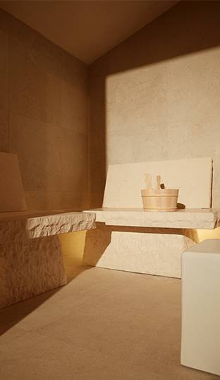 Le hammam du spa Mondrian Bordeaux Les Carmes***** vous plonge dans un univers minéral et apaisant.